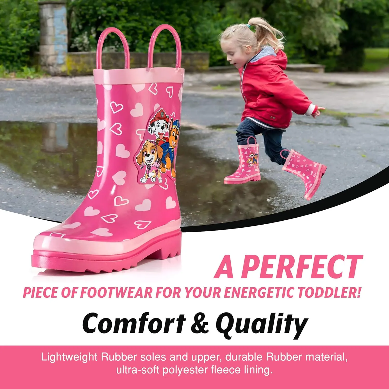 Nickelodeon Kids Girls' JoJo Siwa Character Printed Waterproof Easy-On Handles Rubber Rain Boots - Toddler/Little Kids