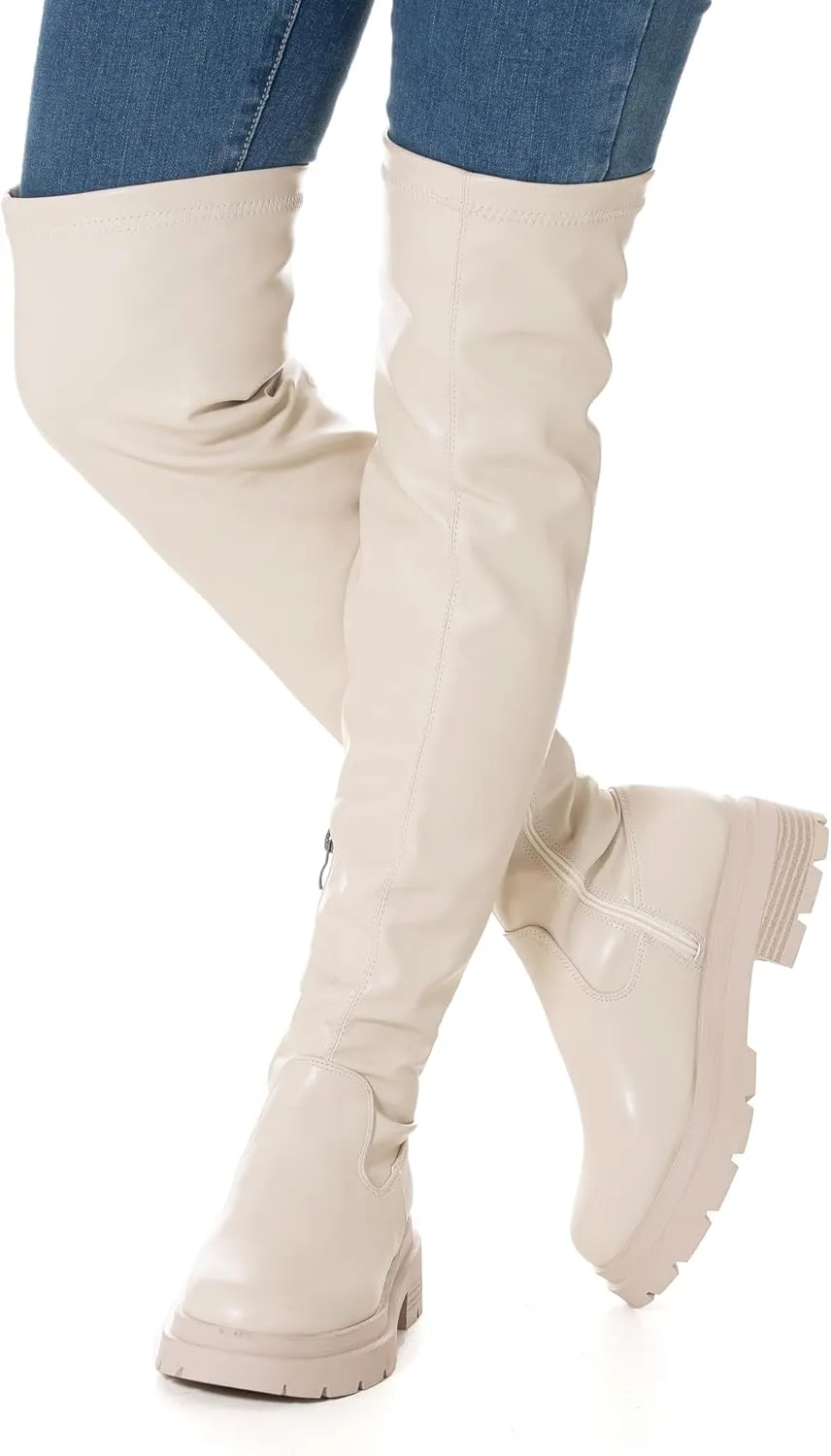 N.N.G Women Over the Knee Boots Low Heel Winter Block Suede Thigh High Chunky OTK Long Comfort