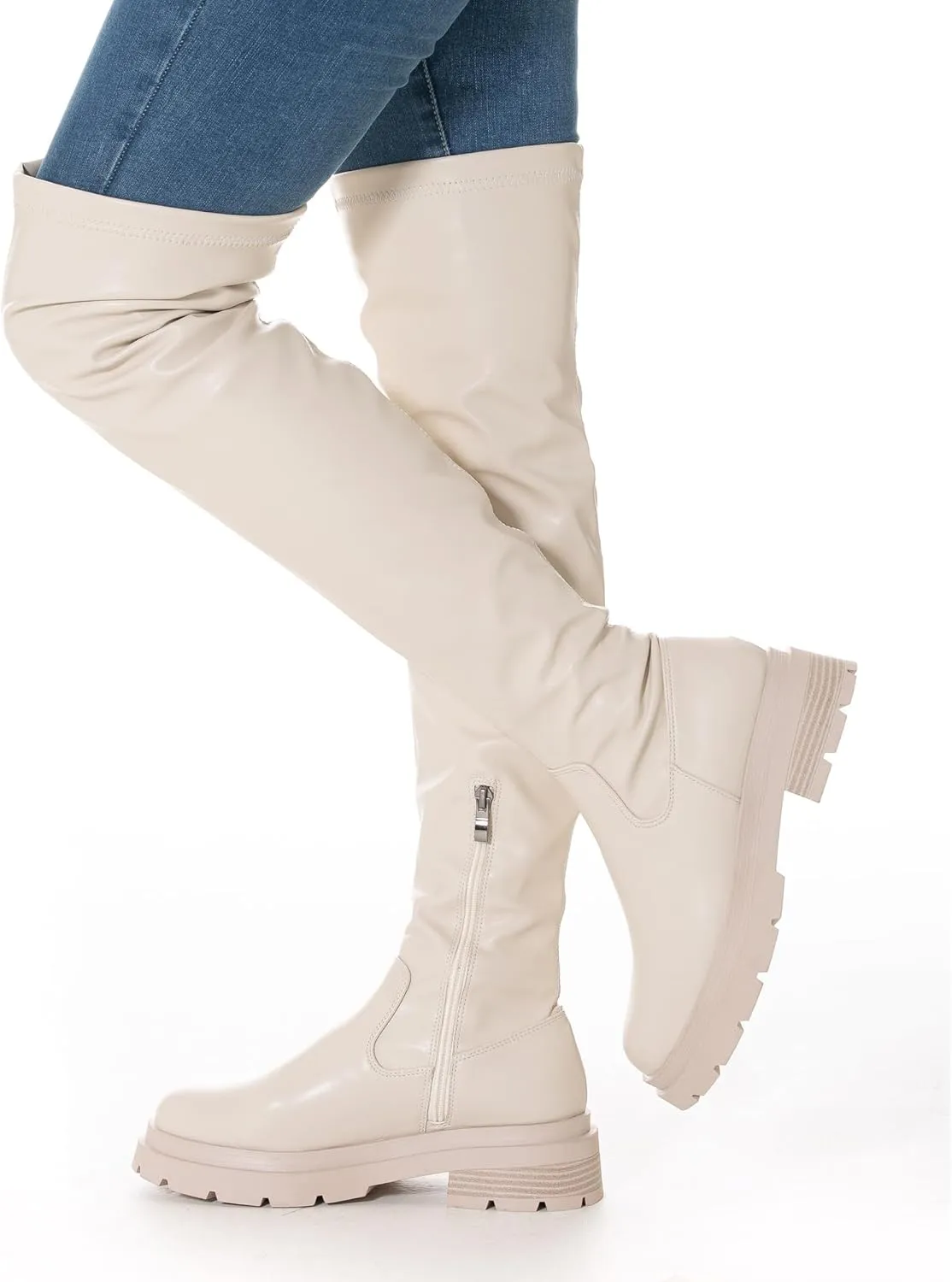 N.N.G Women Over the Knee Boots Low Heel Winter Block Suede Thigh High Chunky OTK Long Comfort