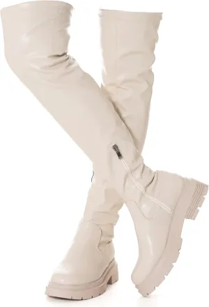 N.N.G Women Over the Knee Boots Low Heel Winter Block Suede Thigh High Chunky OTK Long Comfort