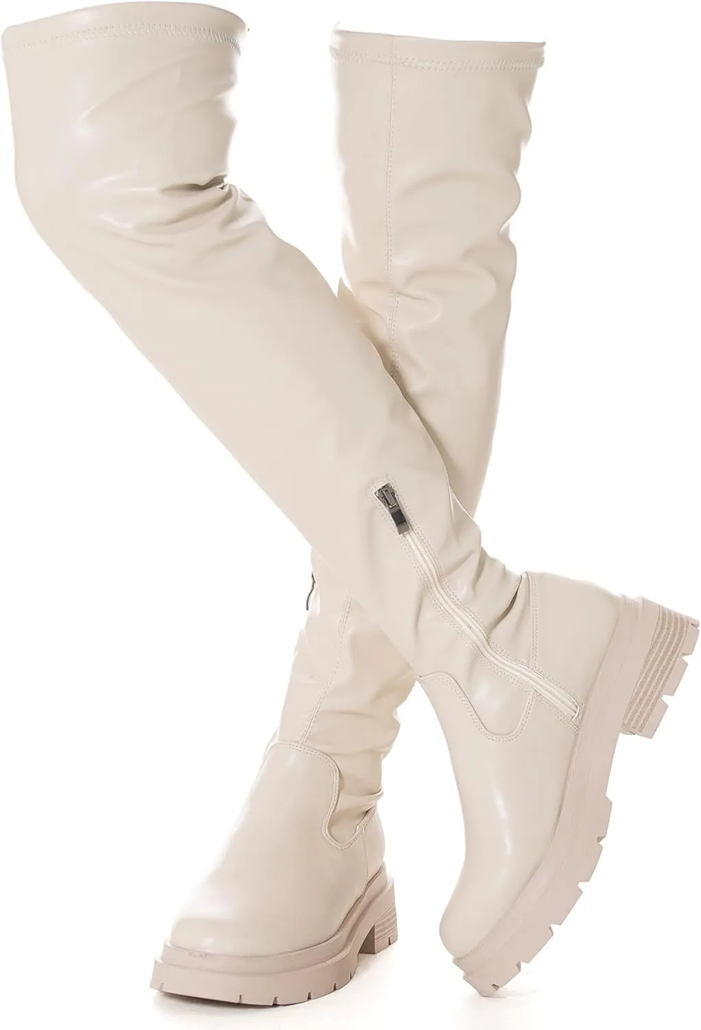 N.N.G Women Over the Knee Boots Low Heel Winter Block Suede Thigh High Chunky OTK Long Comfort