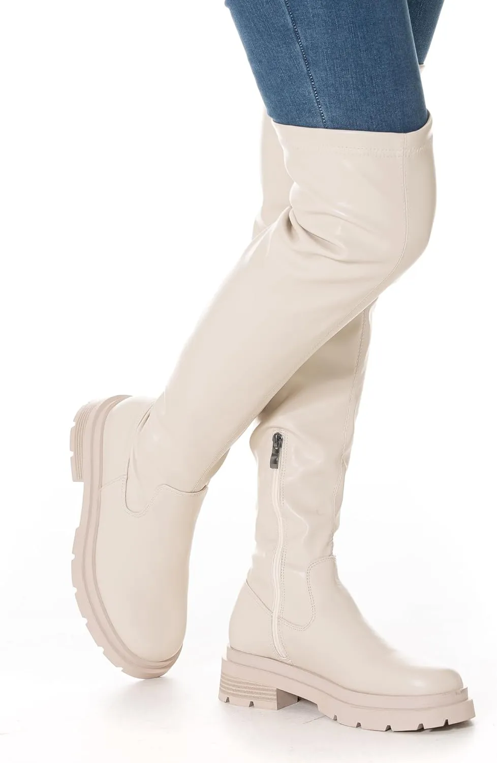 N.N.G Women Over the Knee Boots Low Heel Winter Block Suede Thigh High Chunky OTK Long Comfort