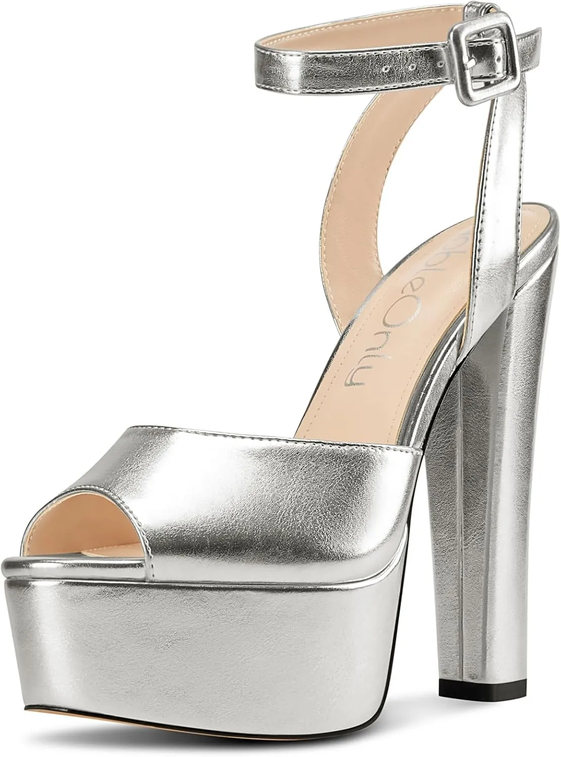 NobleOnly Platform Heels for Women Platform Sandals Chunky Heel Peep Open Toe Ankle Strap Sandals Wedding Party Prom Shoes 5.9 Inches Heels