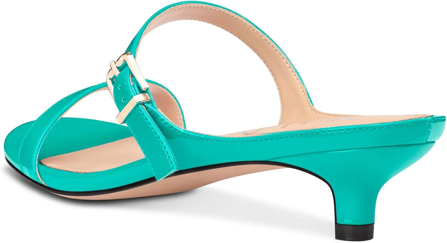 NobleOnly Two Strap Heeled Sandals for Women Kitten Heels Buckle Dress Office Prom Open Toe Slip-on Sandals 1.4 Inches Heels