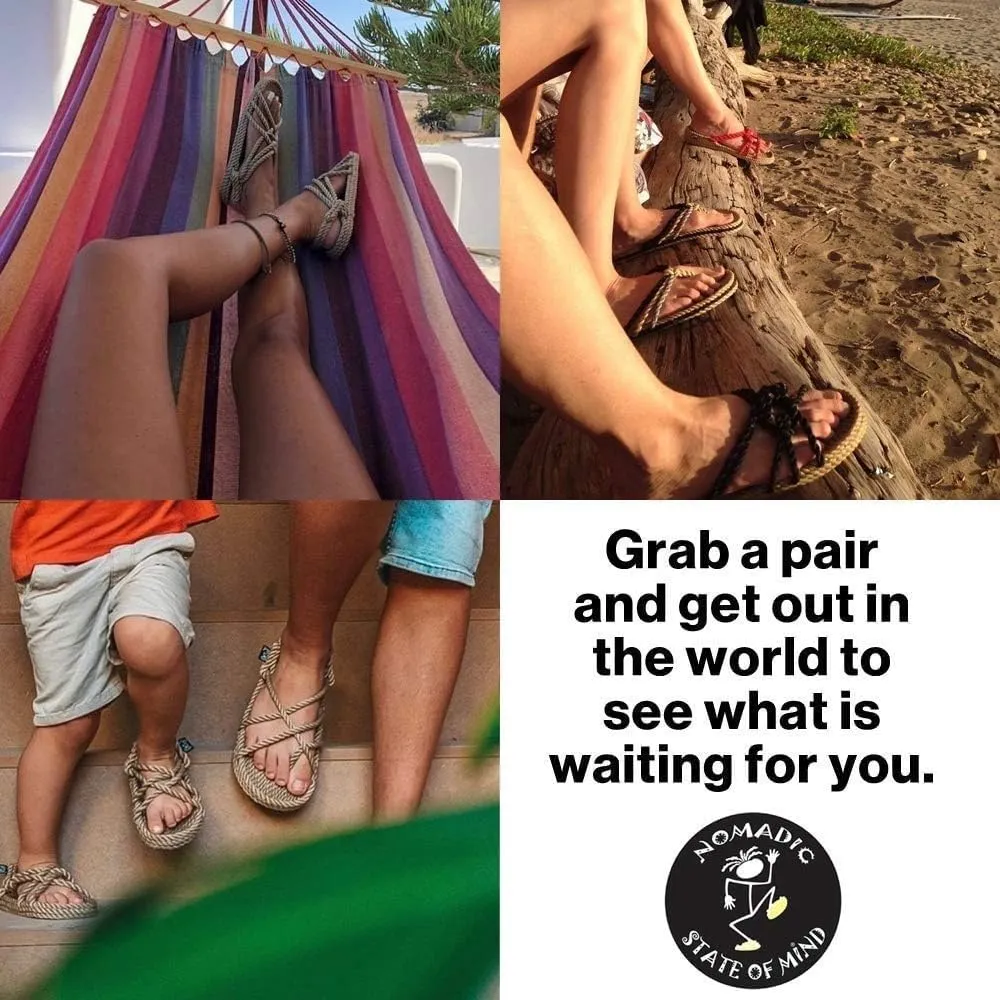 Nomadic State of Mind Rope Sandals, Double Buckle Sandals For Men and Women, Unisex, Handmade Shoes with Non-Slip Sole, Straw Sandals