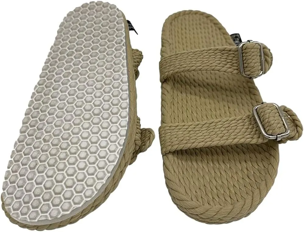 Nomadic State of Mind Rope Sandals, Double Buckle Sandals For Men and Women, Unisex, Handmade Shoes with Non-Slip Sole, Straw Sandals