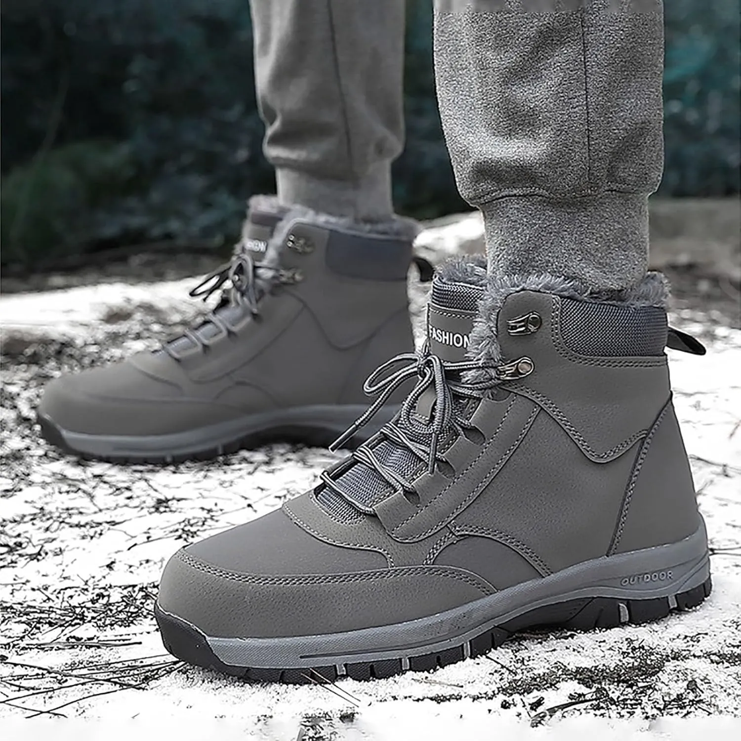 Non Slip Snow Boots for Men Fleece Lined Warm Ankle Boots Lace Up Cold Proof Winter Boots Casual Insulated Snow Boots