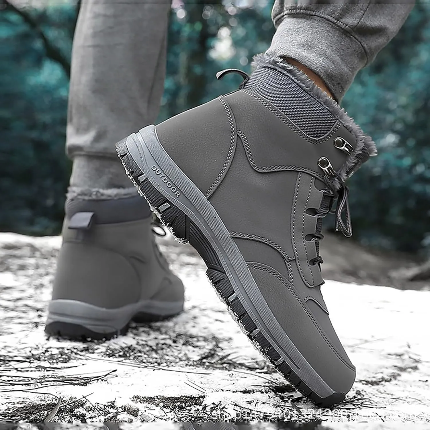 Non Slip Snow Boots for Men Fleece Lined Warm Ankle Boots Lace Up Cold Proof Winter Boots Casual Insulated Snow Boots