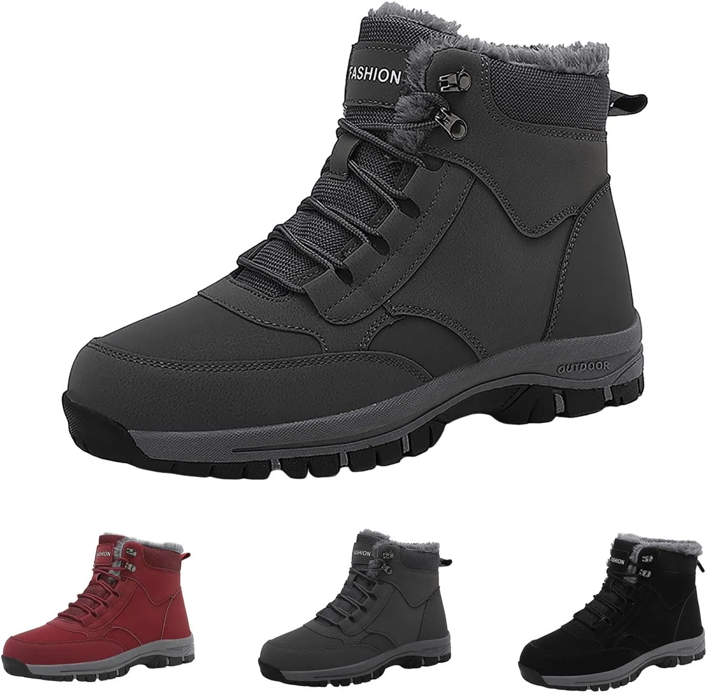 Non Slip Snow Boots for Men Fleece Lined Warm Ankle Boots Lace Up Cold Proof Winter Boots Casual Insulated Snow Boots