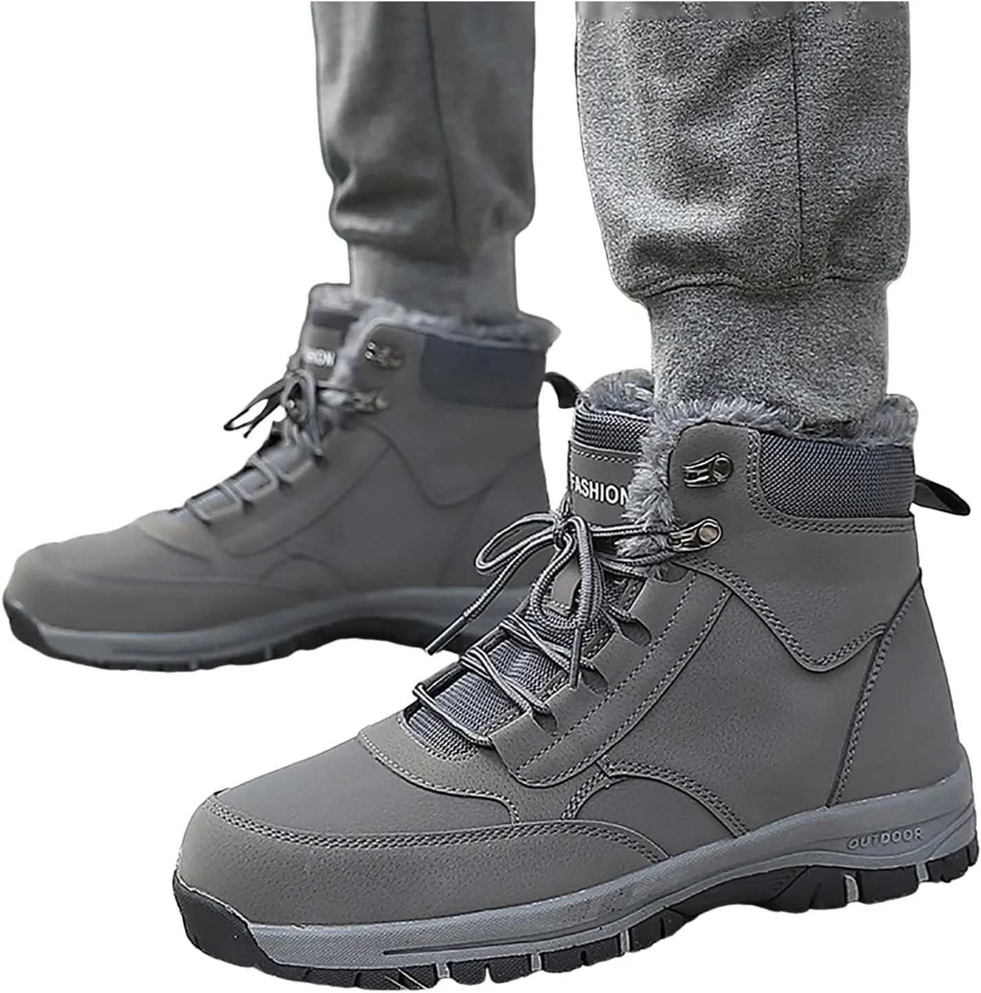 Non Slip Snow Boots for Men Fleece Lined Warm Ankle Boots Lace Up Cold Proof Winter Boots Casual Insulated Snow Boots