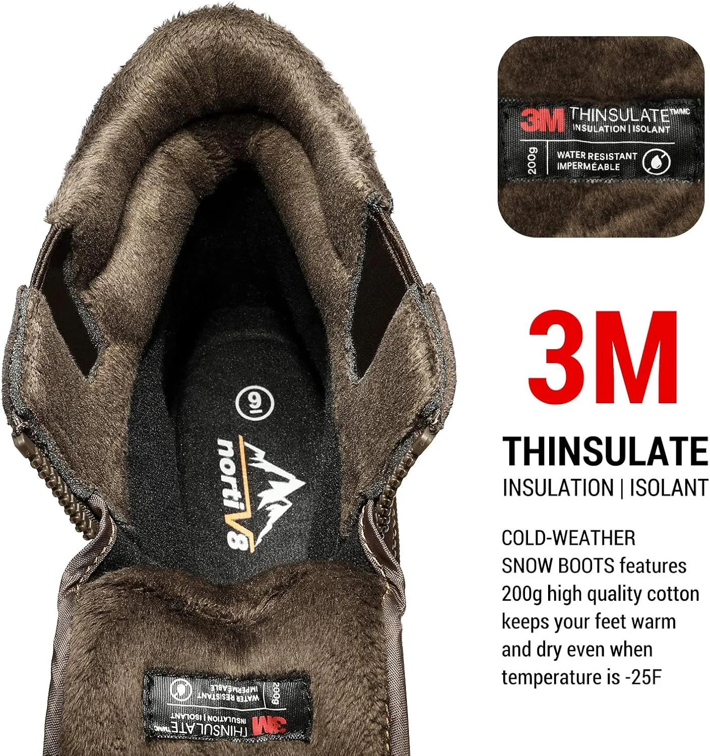NORTIV 8 Men's Insulated Waterproof Winter Snow Boots Warm Outdoor Boots for Cold Weather