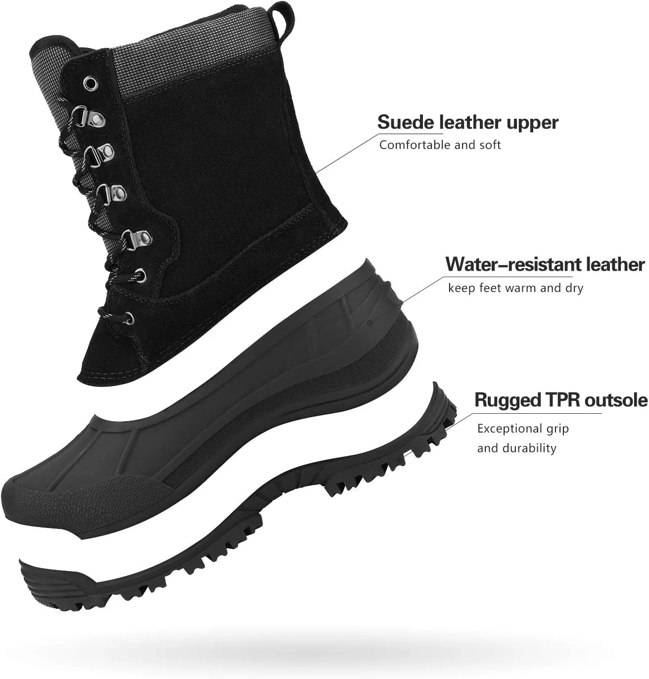 NORTIV 8 Men's Insulated Waterproof Winter Snow Boots