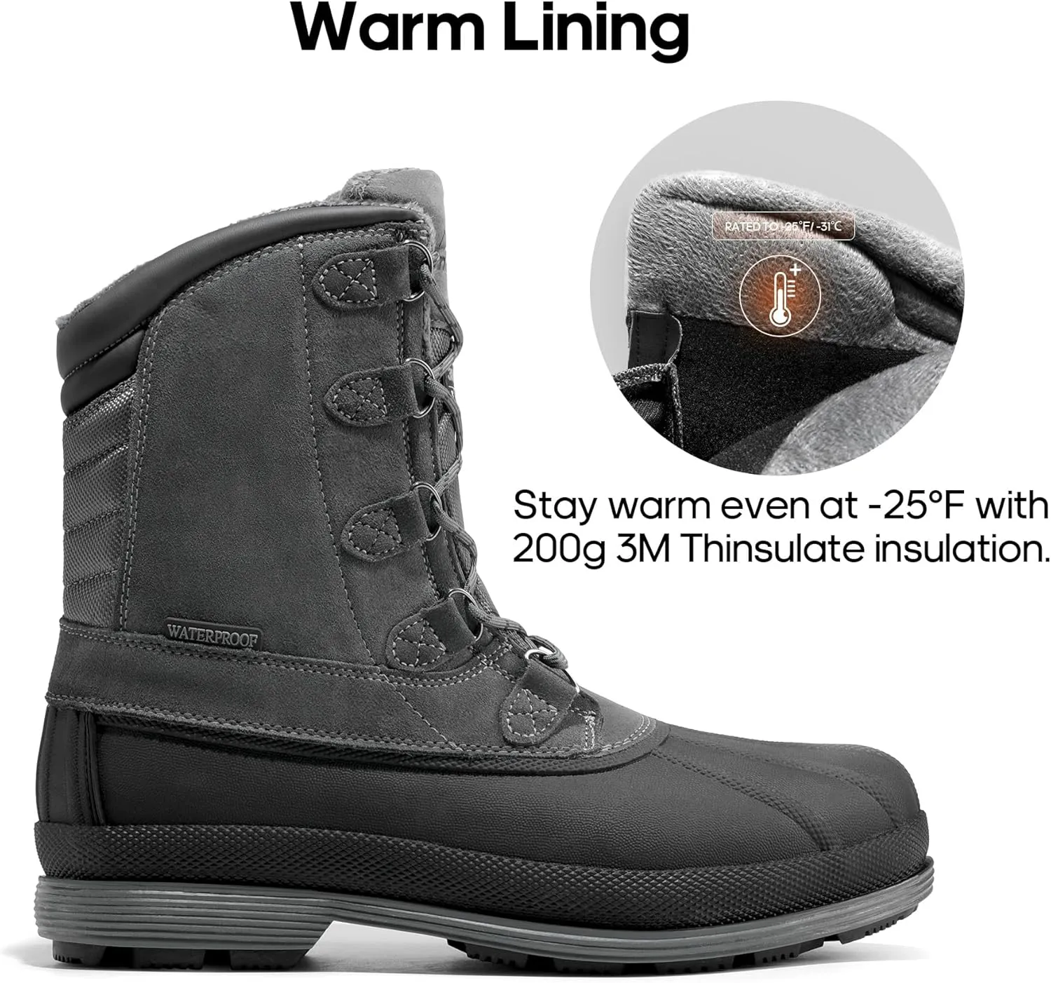 NORTIV 8 Men's Insulated Waterproof Work Winter Snow Boots