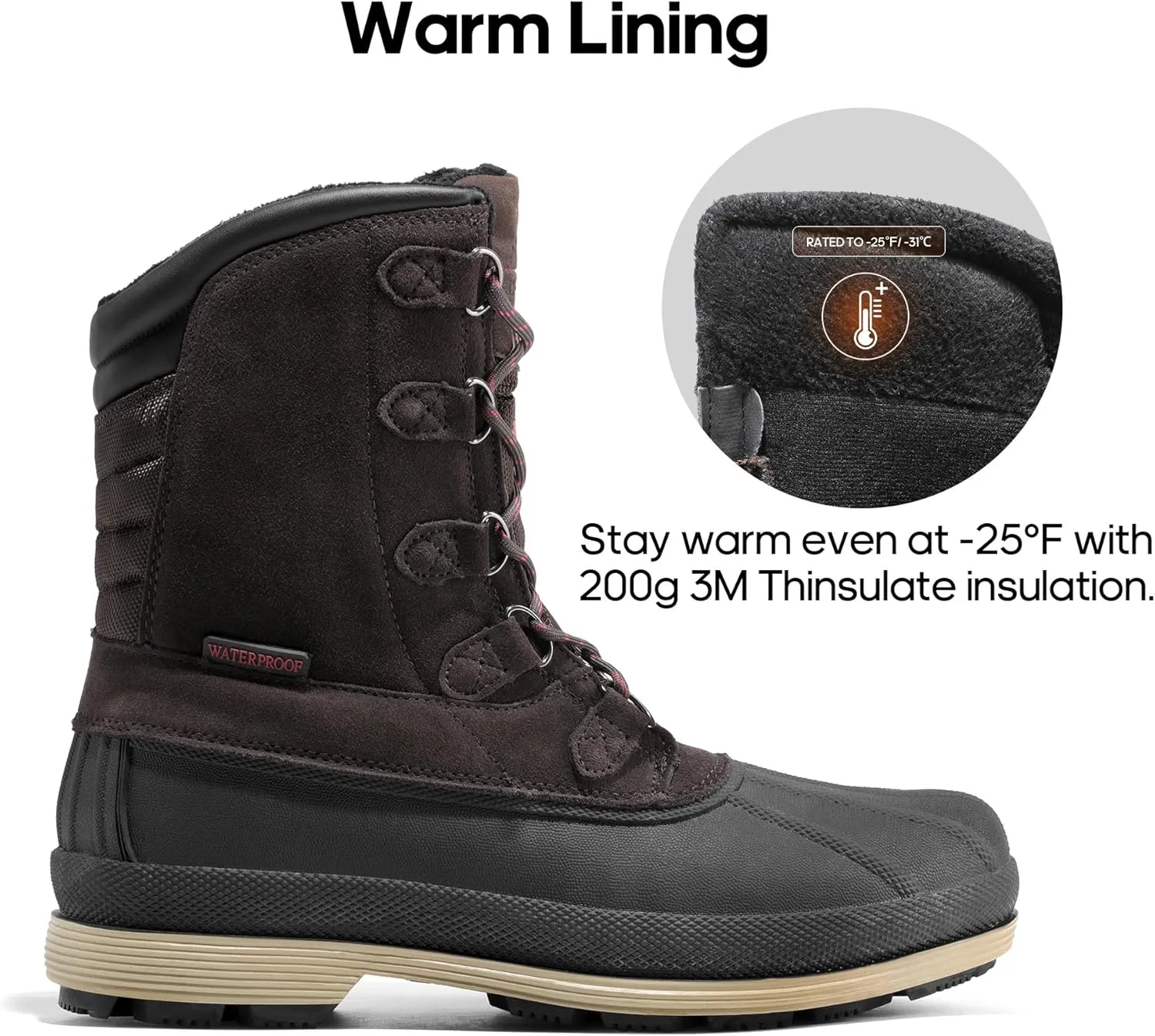 NORTIV 8 Men's Insulated Waterproof Work Winter Snow Boots