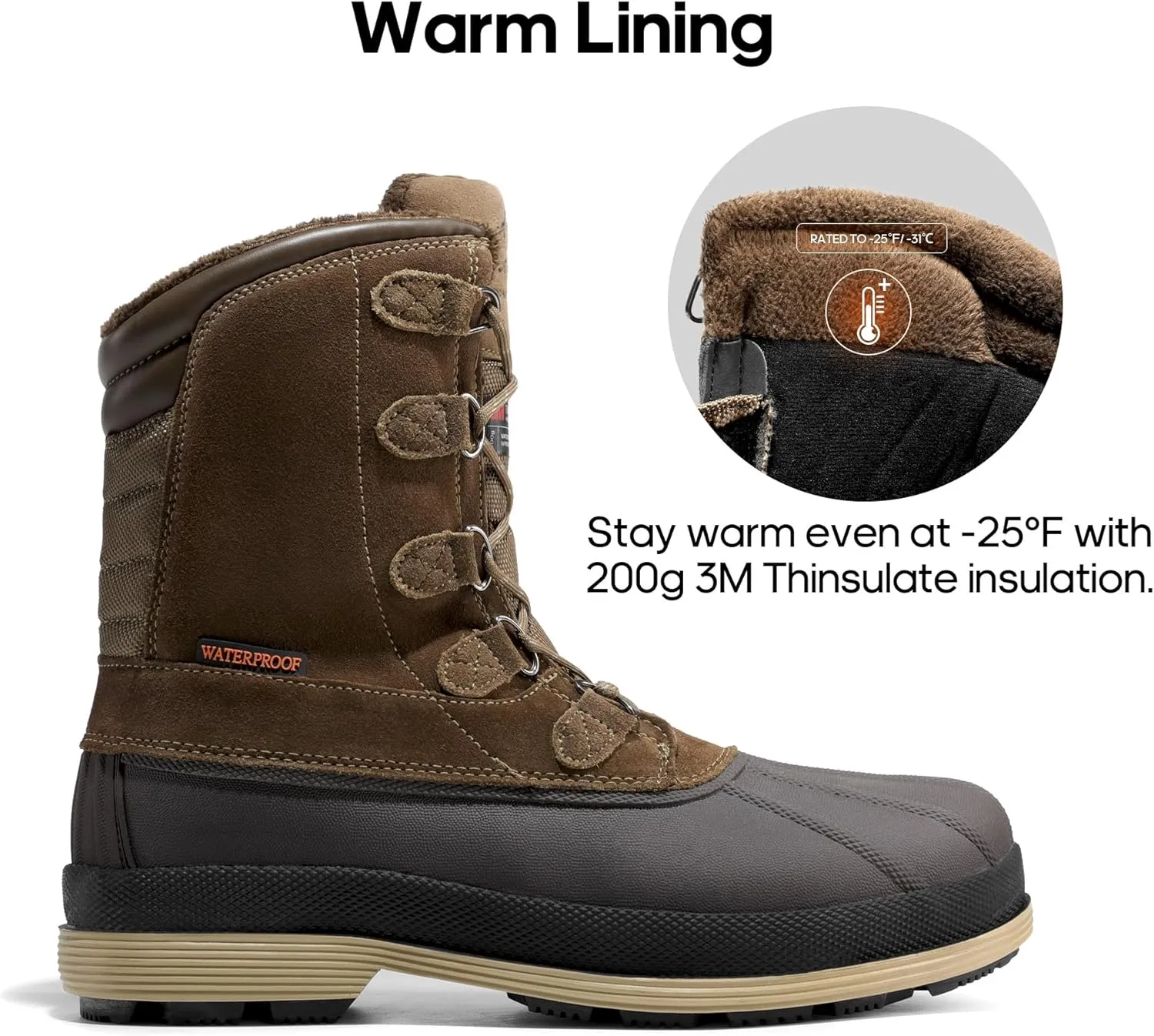 NORTIV 8 Men's Insulated Waterproof Work Winter Snow Boots