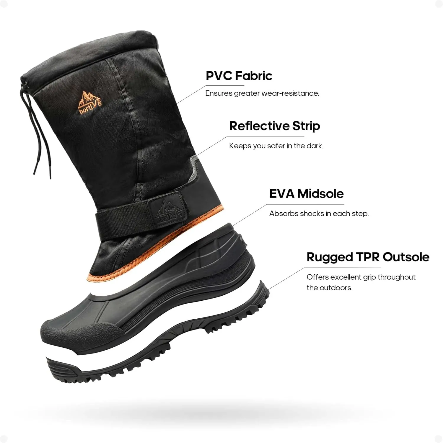 NORTIV 8 Men's Waterproof Hiking Winter Snow Boots Insulated Fur Liner Lightweight Outdoor Tall Boots