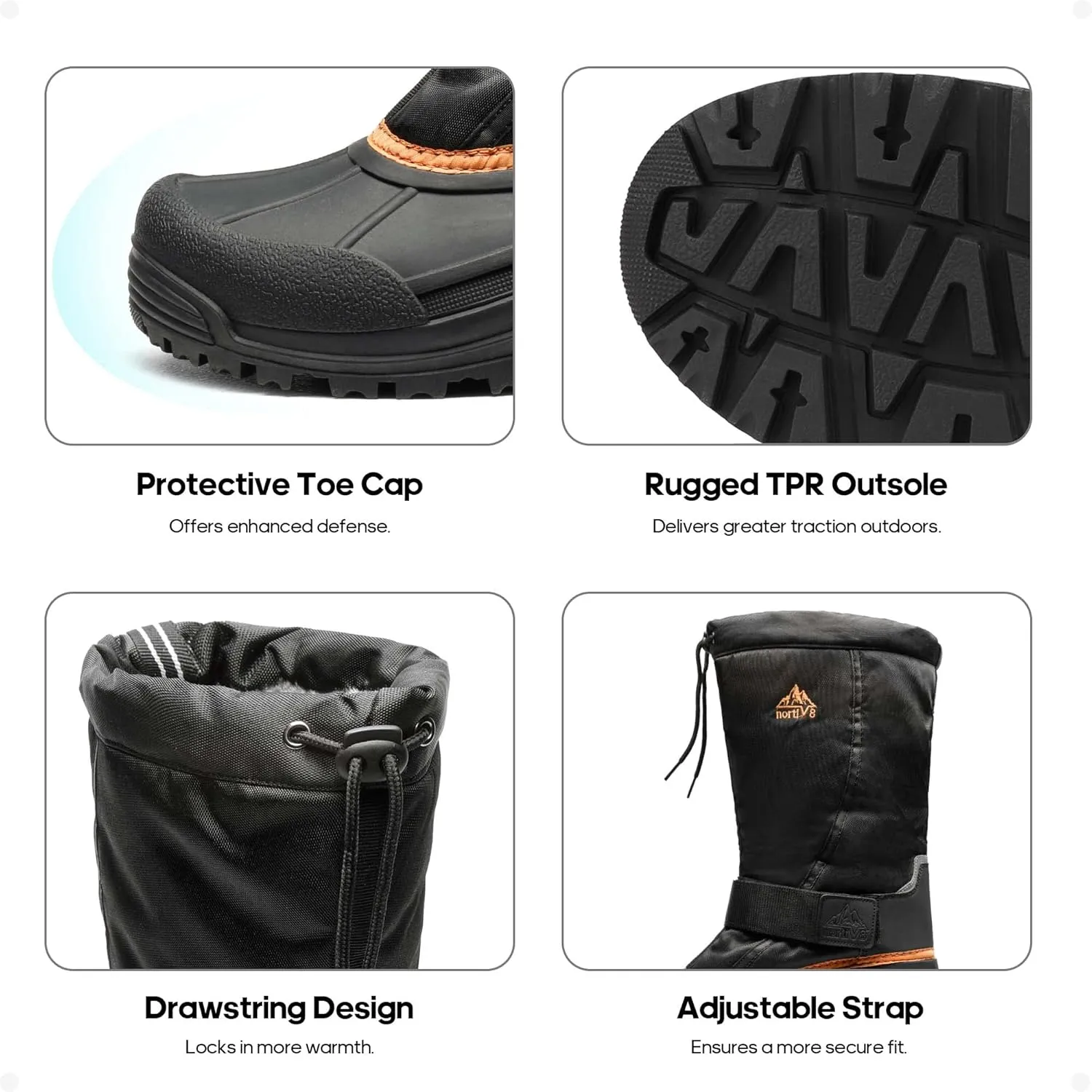 NORTIV 8 Men's Waterproof Hiking Winter Snow Boots Insulated Fur Liner Lightweight Outdoor Tall Boots