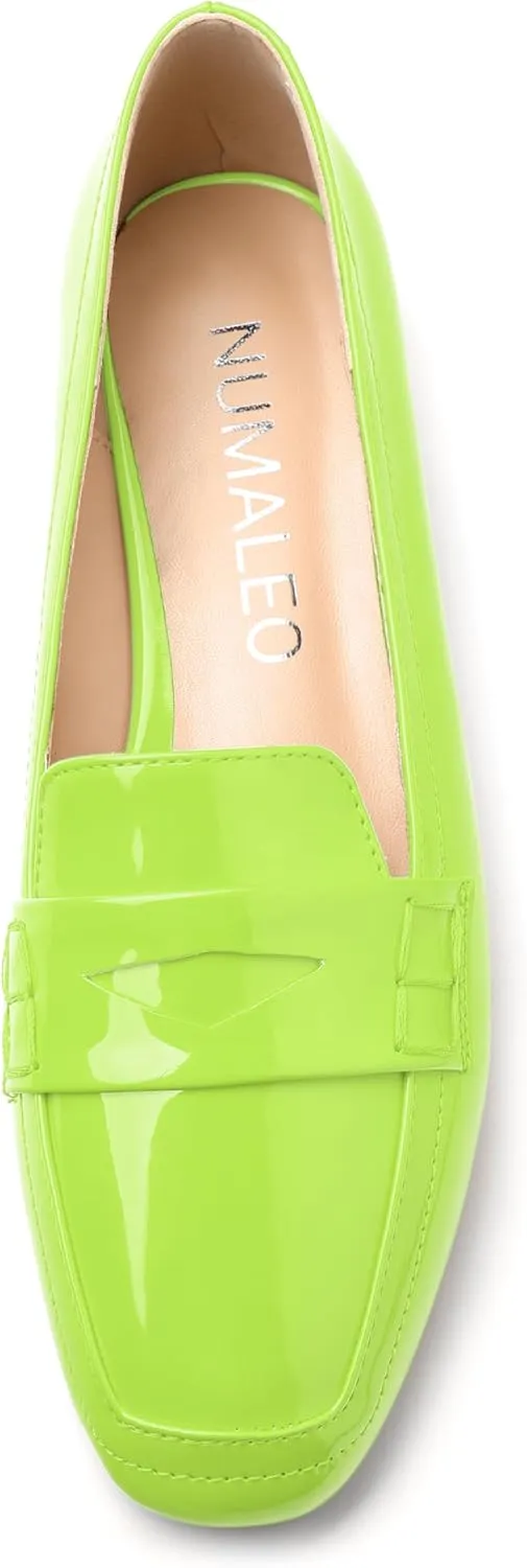 NUMALEO Women's Loafers Penny Loafers Fashion Comfortable Slip On Flats for Women Low Heel Chunky Pumps Patent Heels Work Office Dressy Shoes