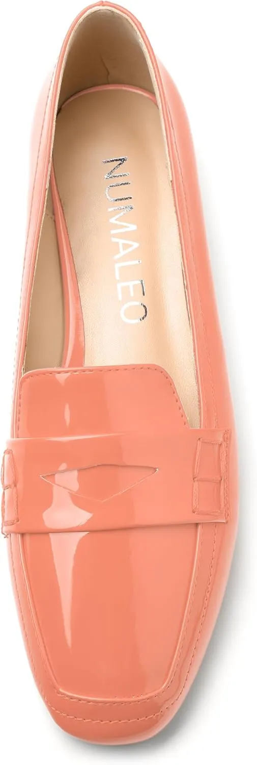 NUMALEO Women's Loafers Penny Loafers Fashion Comfortable Slip On Flats for Women Low Heel Chunky Pumps Patent Heels Work Office Dressy Shoes