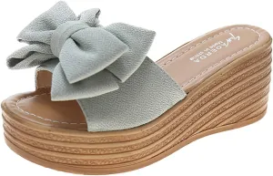 oiangi Sandals for Women Dressy, 2021 Comfy Bow Flats Casual Platform Slope Heels Summer Beach Flip Flops Slippers