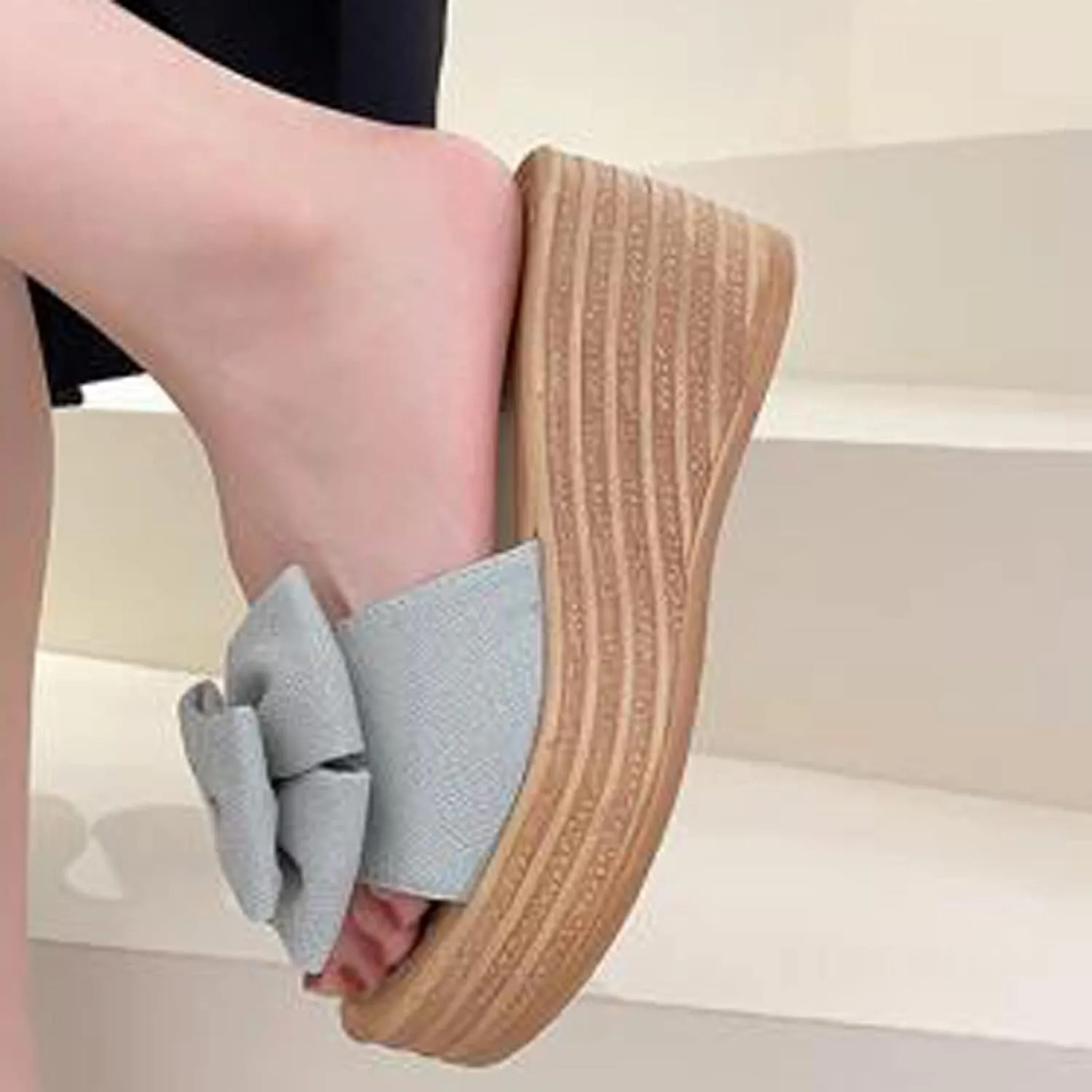 oiangi Sandals for Women Dressy, 2021 Comfy Bow Flats Casual Platform Slope Heels Summer Beach Flip Flops Slippers