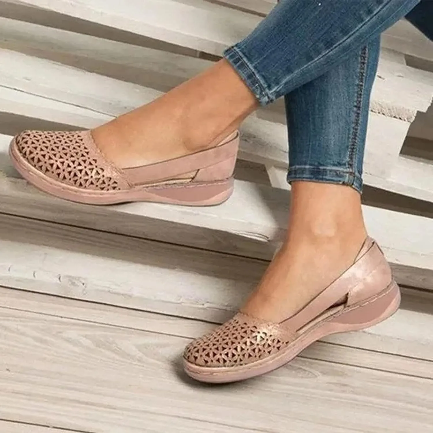 oiangi Womens Closed Toe Flat Sandals Summer Casual Loophole Mesh Hollow Platform Shoes Solid Color Comfortable Breathable Outdoor Sandalias Slipper