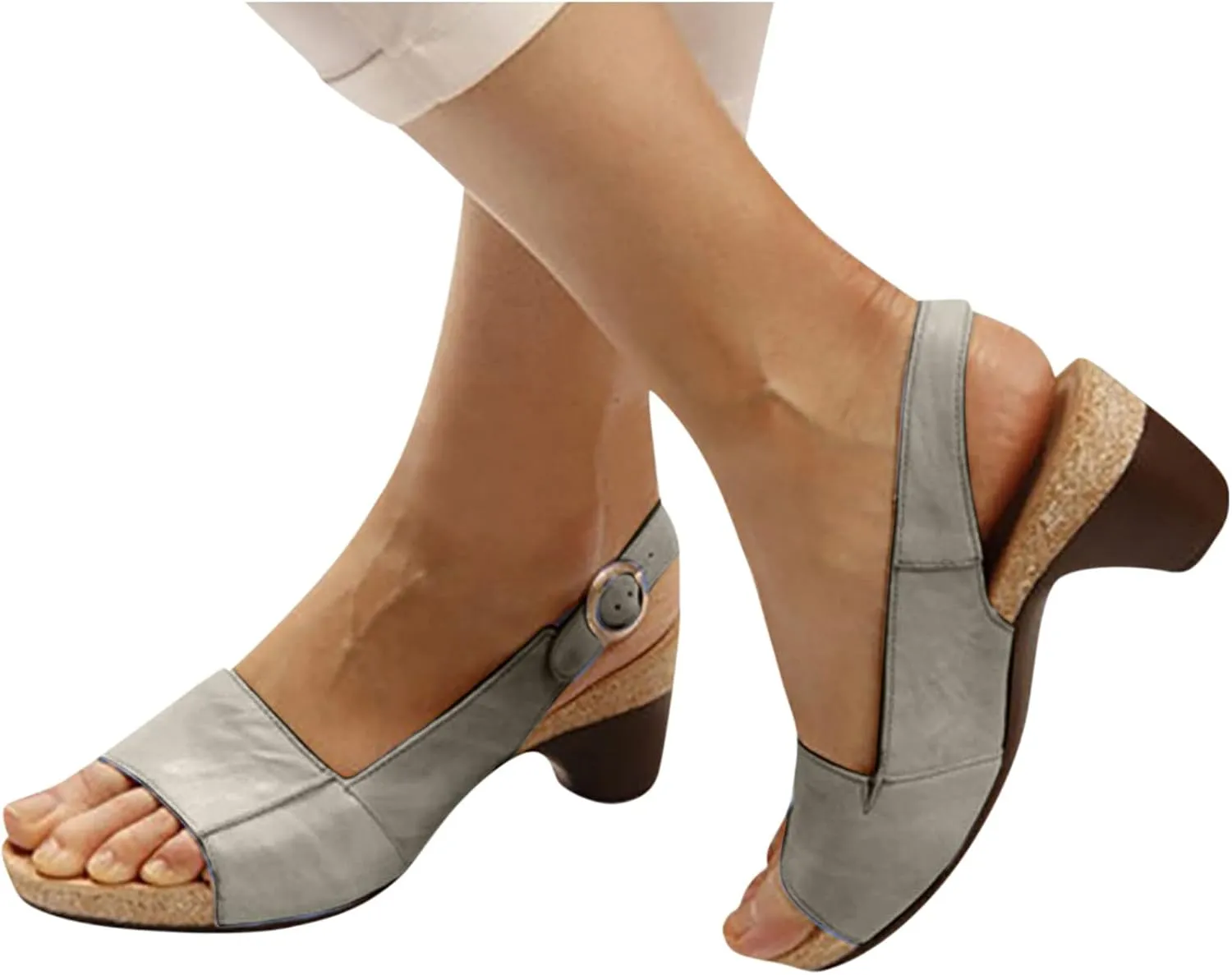 oiangi Womens Summer Thick Heel Sandals Fashion Ankle Straps Buckle Open Toe Low Chunky Heel Sandals Comfortable Casual Ladies Slingback Shoes Slipper