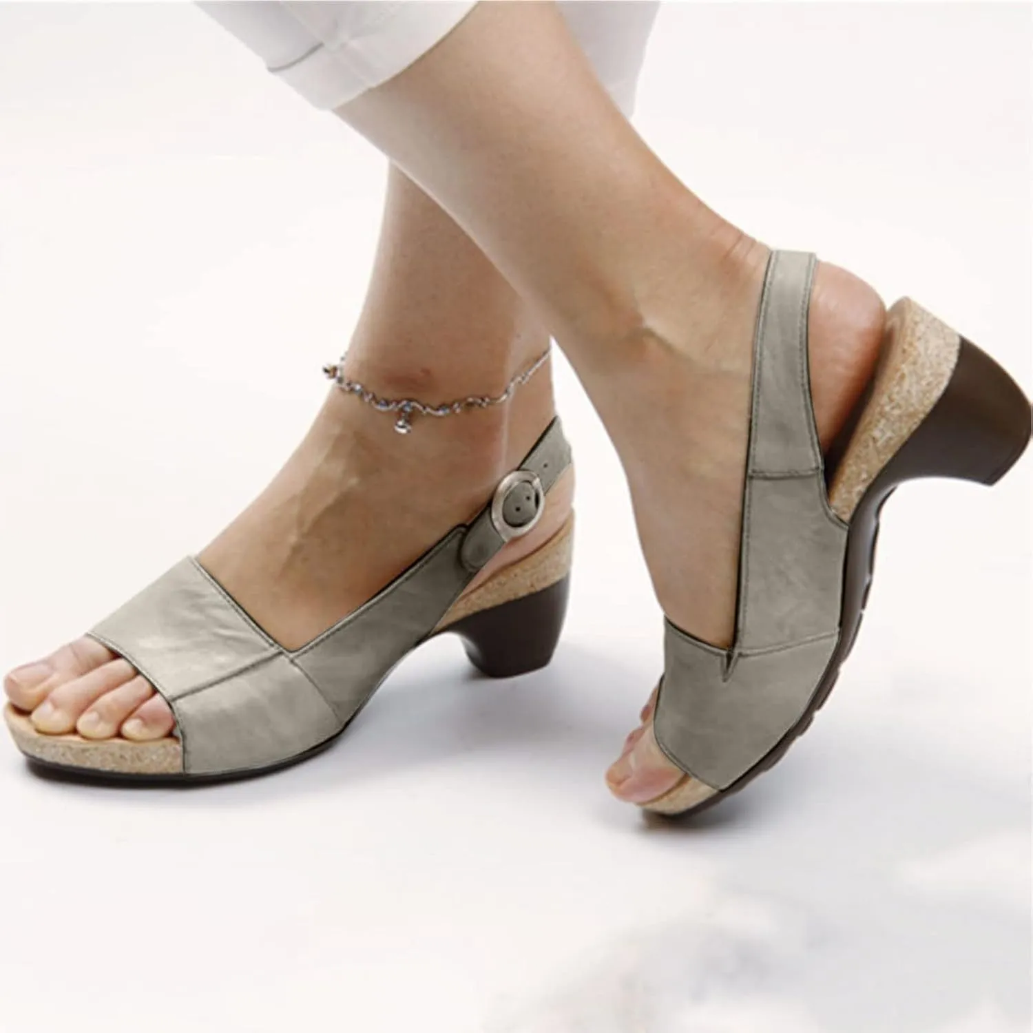 oiangi Womens Summer Thick Heel Sandals Fashion Ankle Straps Buckle Open Toe Low Chunky Heel Sandals Comfortable Casual Ladies Slingback Shoes Slipper