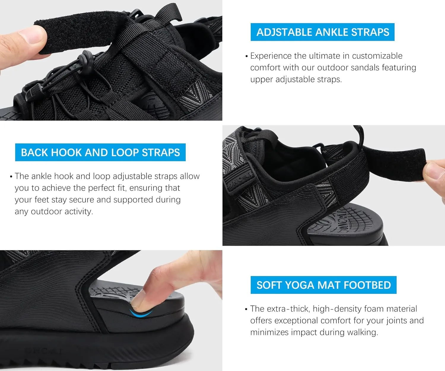 ONCAI Men Hiking Sandals, Arch Support Walking Sandals with Outdoor Orthotic Footbed for Plantar Fasciitis, Hombre Sandalias Recovery Sport Size 7-14