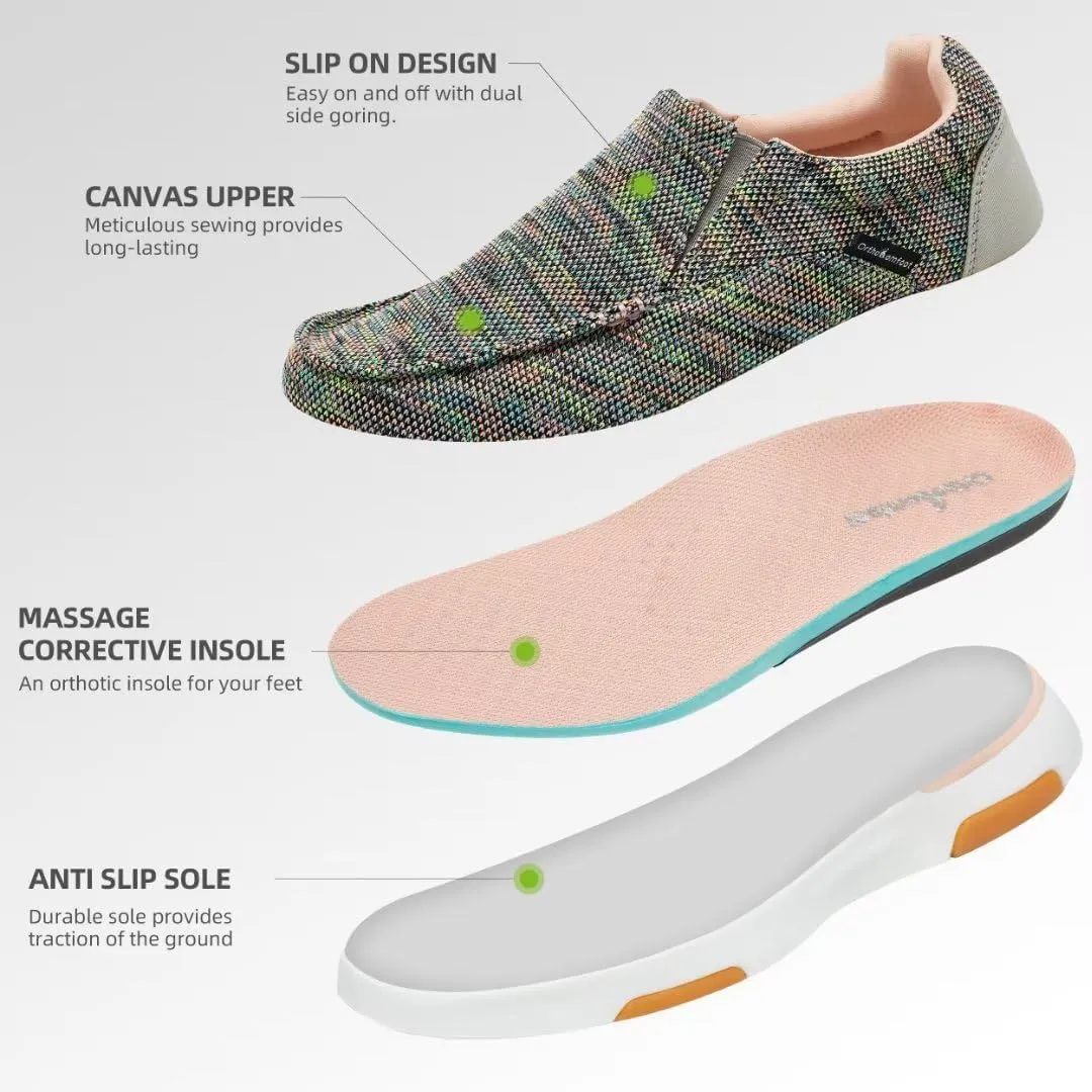 OrthoComfoot Women's Orthopedic Comfortable Walking Shoes, Casual Arch Support Slip-On Shoes for Plantar Fasciitis, Breathable Orthotic Loafers for Foot and Heel Pain Relief