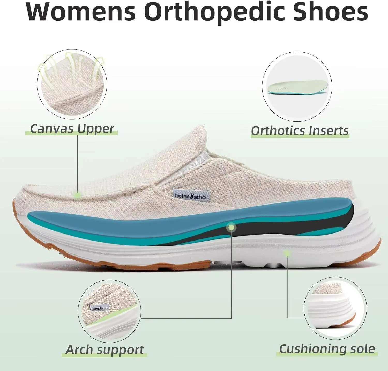 OrthoComfoot Women's Orthopedic Slip-On Loafers Walking Shoes: Comfortable Arch Suppor Slippers for Plantar Fasciitis, Casual Soft Orthotic Shoes for Foot and Heel Pain Relief