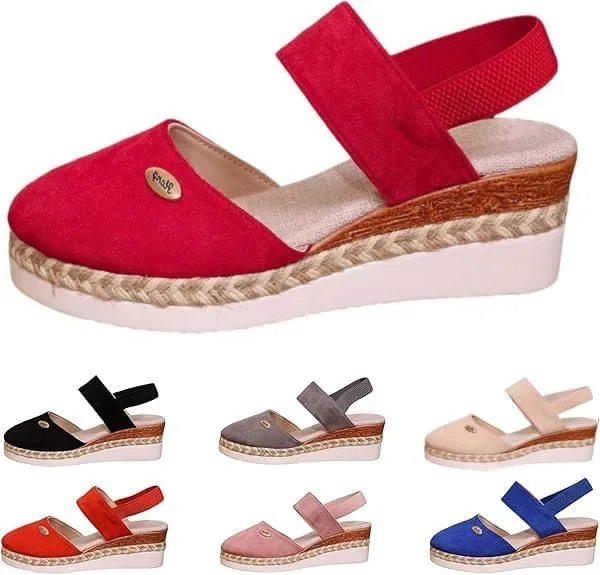 Orthopedic Platform Wedge Sandals for Women Summer Dressy，Elastic Ankle Strap Closed Toe Sandals Anti Slip Beach Sandals Comfortable Outdoor Shoes