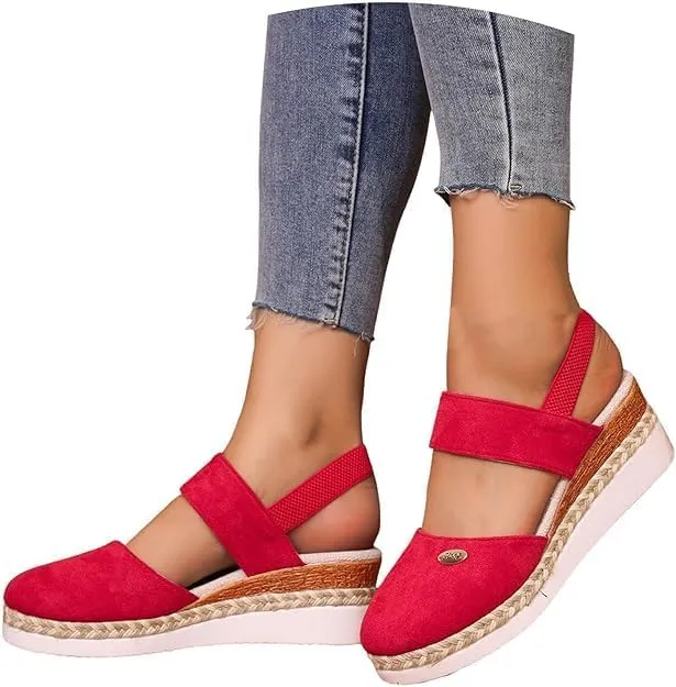 Orthopedic Platform Wedge Sandals for Women Summer Dressy，Elastic Ankle Strap Closed Toe Sandals Anti Slip Beach Sandals Comfortable Outdoor Shoes