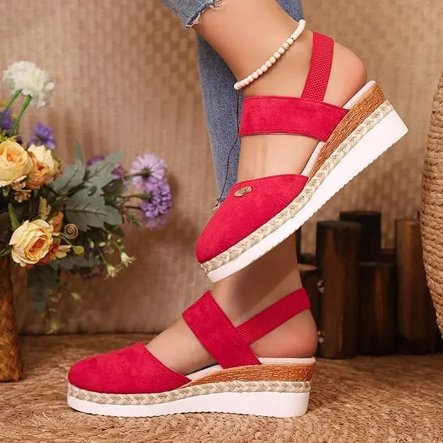 Orthopedic Platform Wedge Sandals for Women Summer Dressy，Elastic Ankle Strap Closed Toe Sandals Anti Slip Beach Sandals Comfortable Outdoor Shoes