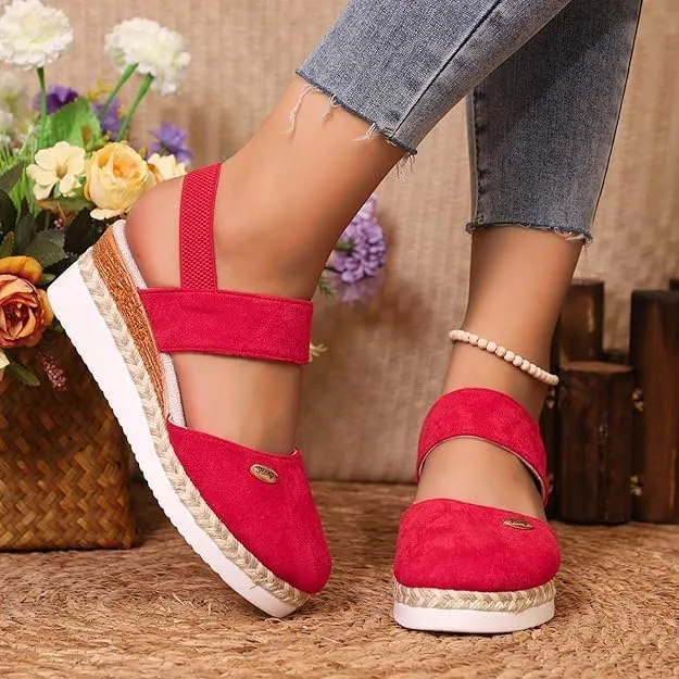 Orthopedic Platform Wedge Sandals for Women Summer Dressy，Elastic Ankle Strap Closed Toe Sandals Anti Slip Beach Sandals Comfortable Outdoor Shoes