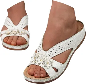 Orthopedic Sandals for Women Arch Support Slip On Open Toe Slippers Comfortable Wide Width Summer Casual Beach Shoes