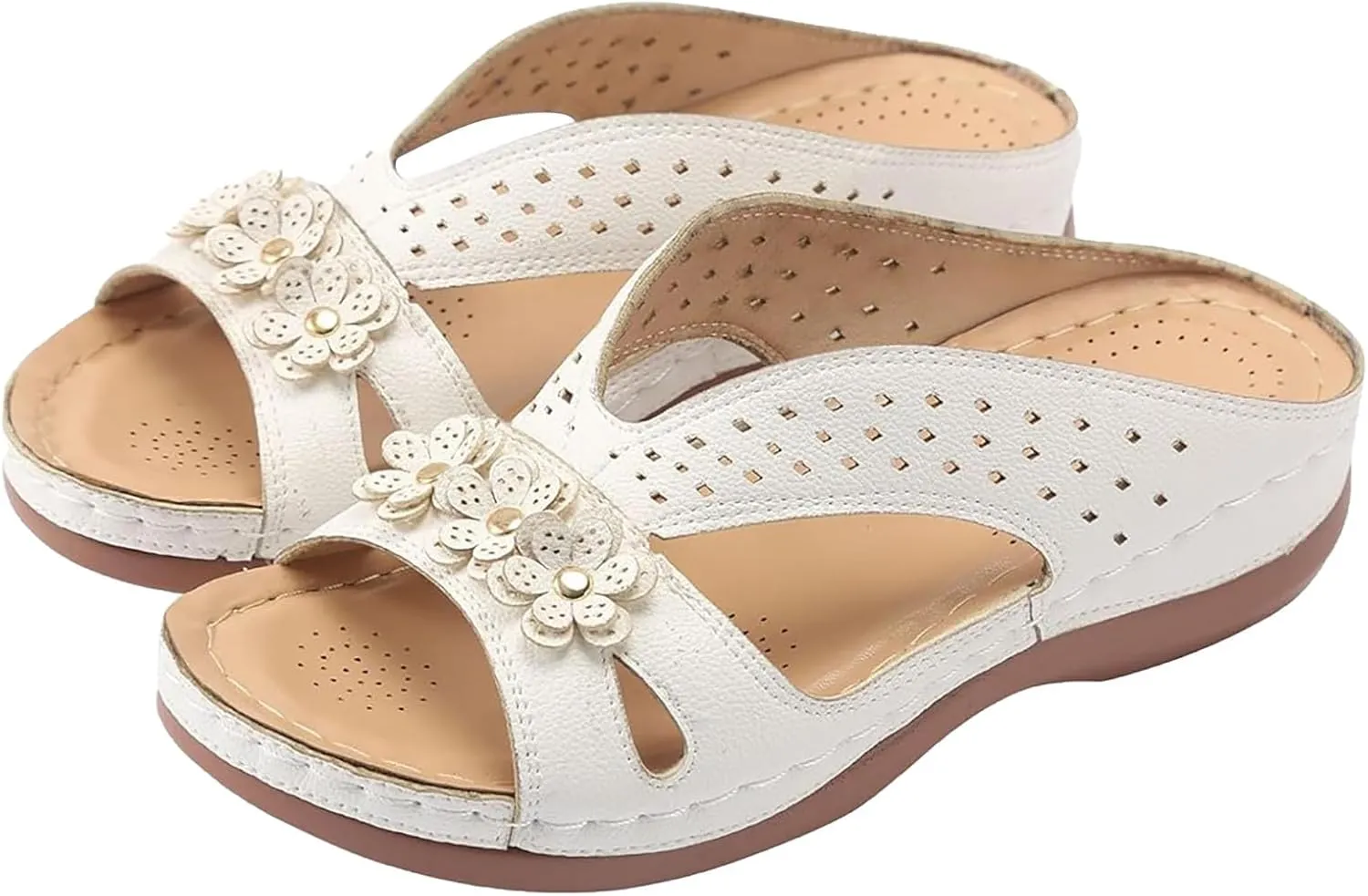 Orthopedic Sandals for Women Arch Support Slip On Open Toe Slippers Comfortable Wide Width Summer Casual Beach Shoes