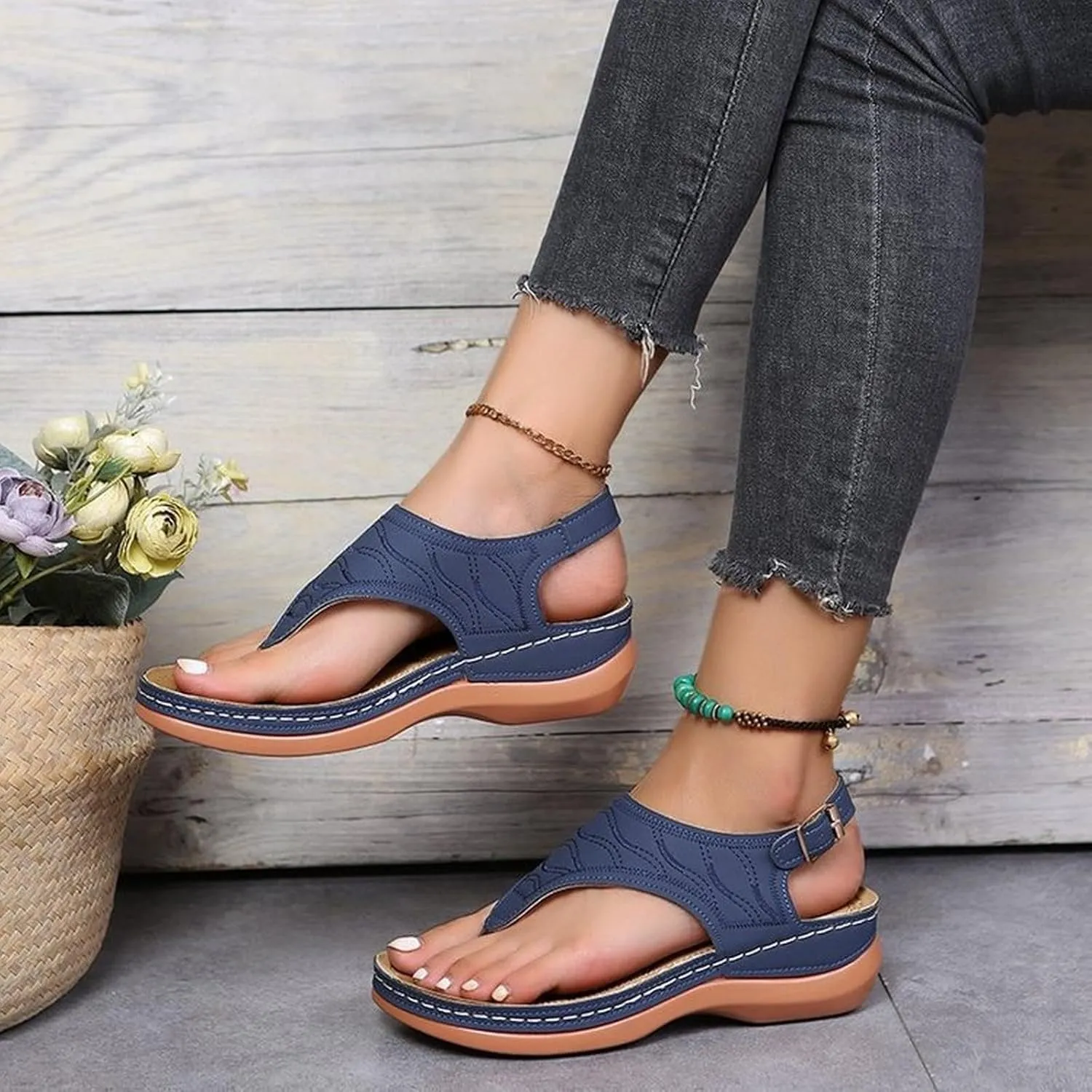 Orthopedic Sandals for Women Sandals Closed Toe Wedge Shoes Dressy Summer Beach Slides Walking Flip Flops for Women Ankle Strap Slip On Platform Sandals Comfortable Womens Orthopedic Sandal