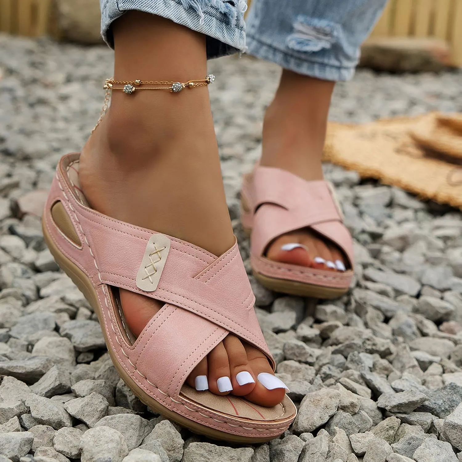 Orthopedic Sandals for Women Wide Width Comfortable Orthotic Recovery Sandals Thick Cushion Walking Platform Non Slip Sole Summer Summer Flip Flops for Women