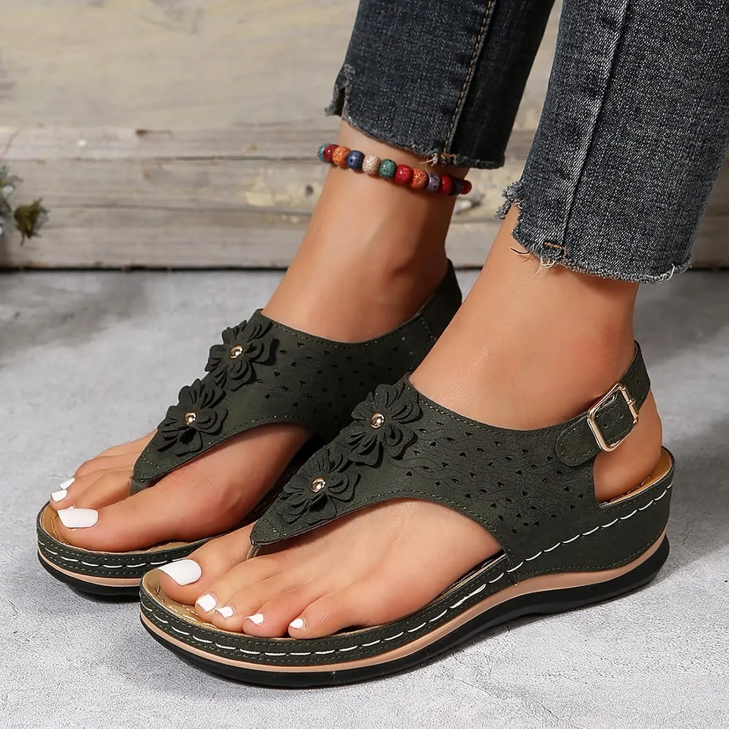 Orthopedic Summer Sandals for Women with Arch Support Walking Shoes Comfortable Adjustable Straps Lightweight Beach Casual Outdoor Plantar Fasciitis Relief