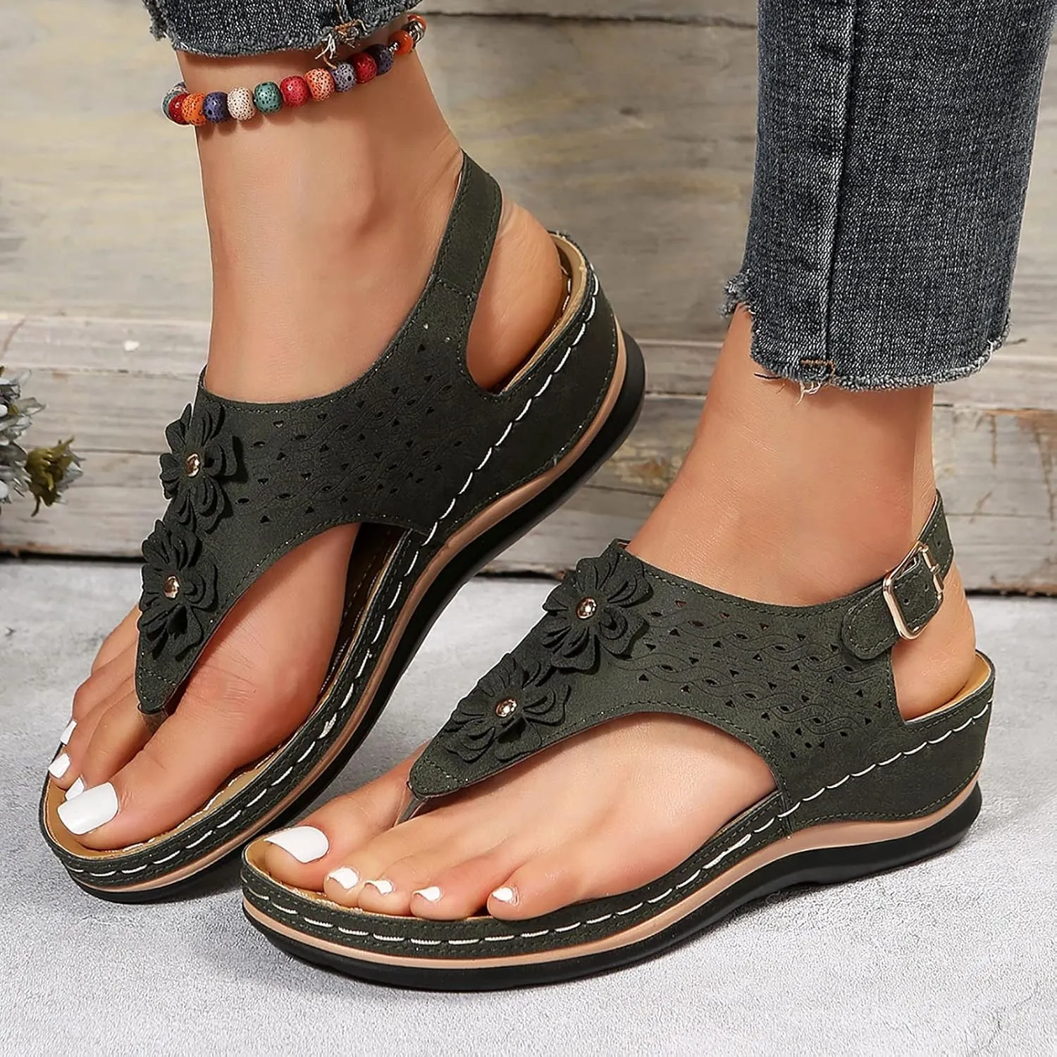 Orthopedic Summer Sandals for Women with Arch Support Walking Shoes Comfortable Adjustable Straps Lightweight Beach Casual Outdoor Plantar Fasciitis Relief