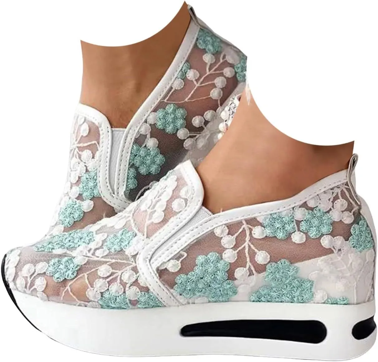 Orthopedic Wedge Sandals for Women 2025 Summer Platform Wedges Sneakers Comfortable Arch Support Breathable Walking Shoe Fashion Embroidery Floral Mesh Air Hidden High Heels Slip On Shoes