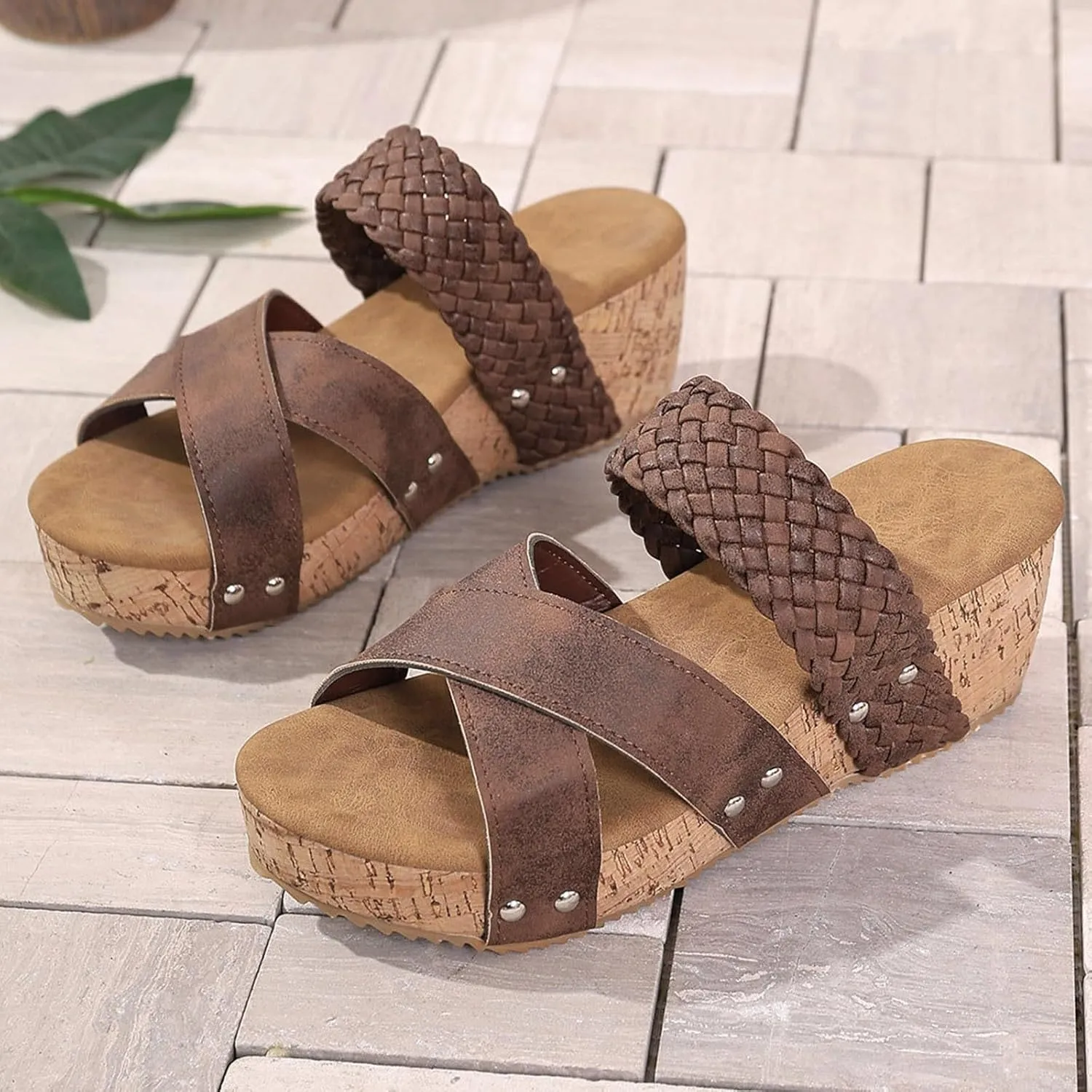 Orthopedic Wedge Sandals for Women, Womens Strappy Platform Slides 2025 Dressy Slip On Mules Wide Width Casual Comfortable Open Toe Summer Shoes High Heels Beach Ladies Wedges Sandals