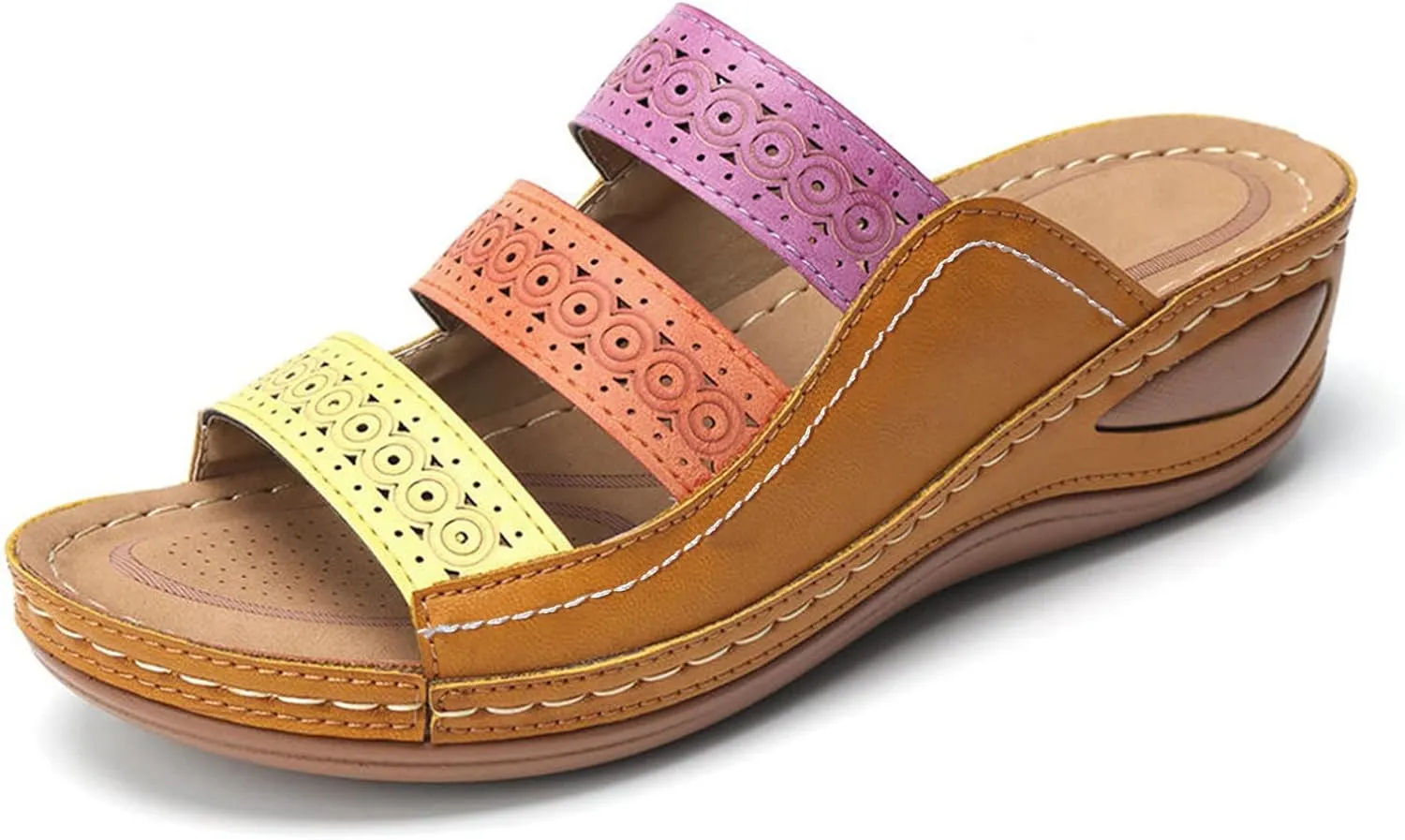 Orthotic Sandals for Women Wide Flip Flops Beach Non Slip Low Wedge Sandal Dressy Summer Heel Arch Support Shoes for Woman Wedge Shoes Slip On Wide Width Women’s Orthopedic Shoe