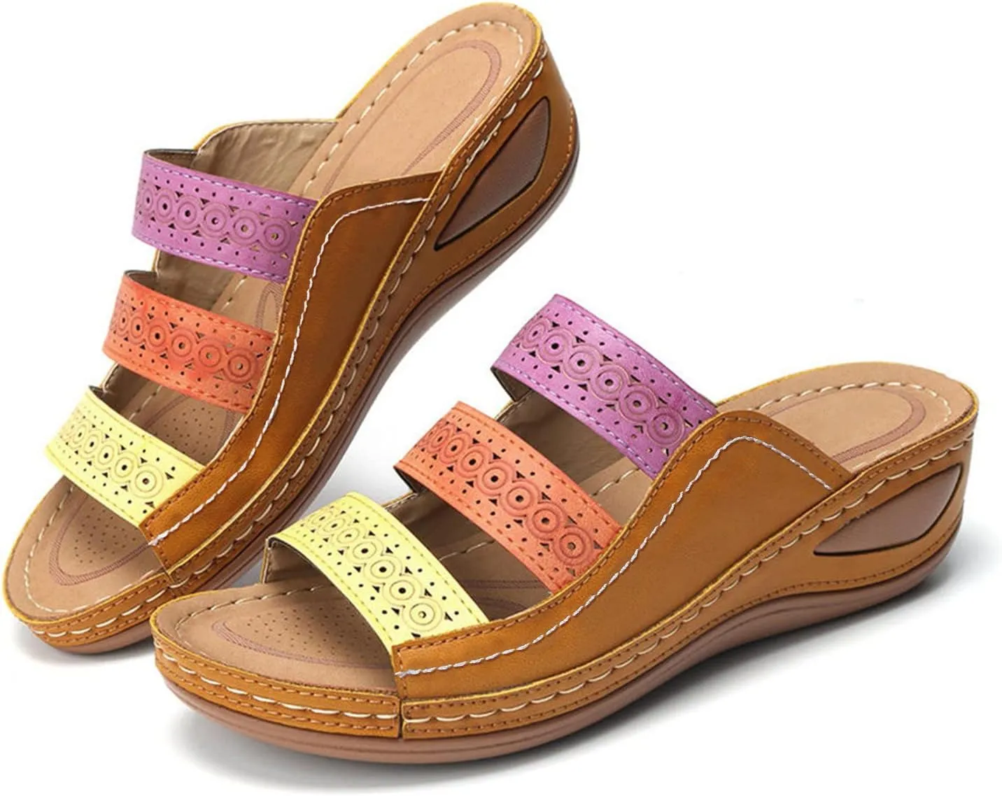 Orthotic Sandals for Women Wide Flip Flops Beach Non Slip Low Wedge Sandal Dressy Summer Heel Arch Support Shoes for Woman Wedge Shoes Slip On Wide Width Women’s Orthopedic Shoe