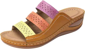 Orthotic Sandals for Women Wide Flip Flops Beach Non Slip Low Wedge Sandal Dressy Summer Heel Arch Support Shoes for Woman Wedge Shoes Slip On Wide Width Women’s Orthopedic Shoe