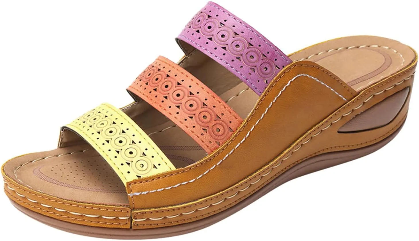 Orthotic Sandals for Women Wide Flip Flops Beach Non Slip Low Wedge Sandal Dressy Summer Heel Arch Support Shoes for Woman Wedge Shoes Slip On Wide Width Women’s Orthopedic Shoe