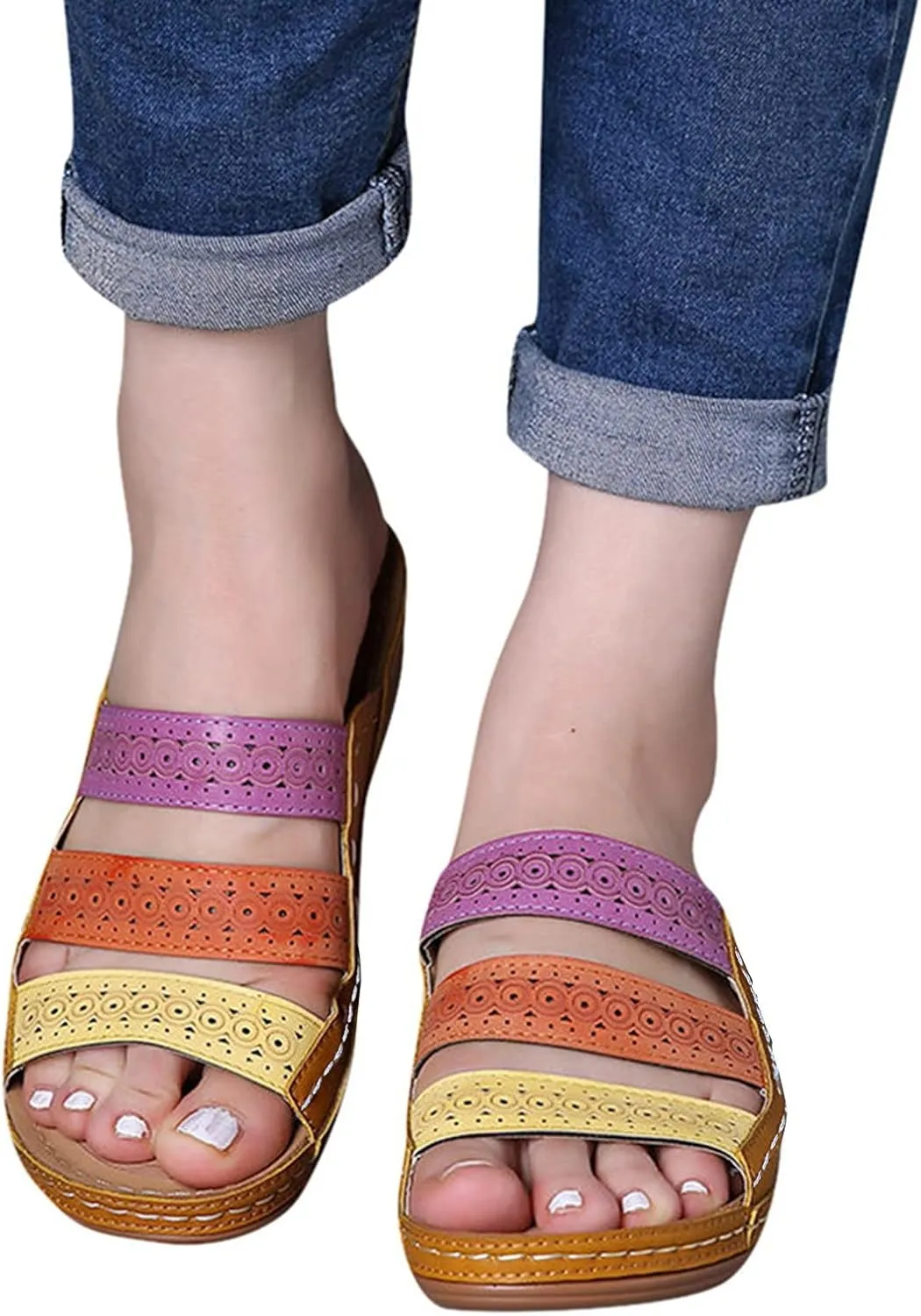 Orthotic Sandals for Women Wide Flip Flops Beach Non Slip Low Wedge Sandal Dressy Summer Heel Arch Support Shoes for Woman Wedge Shoes Slip On Wide Width Women’s Orthopedic Shoe