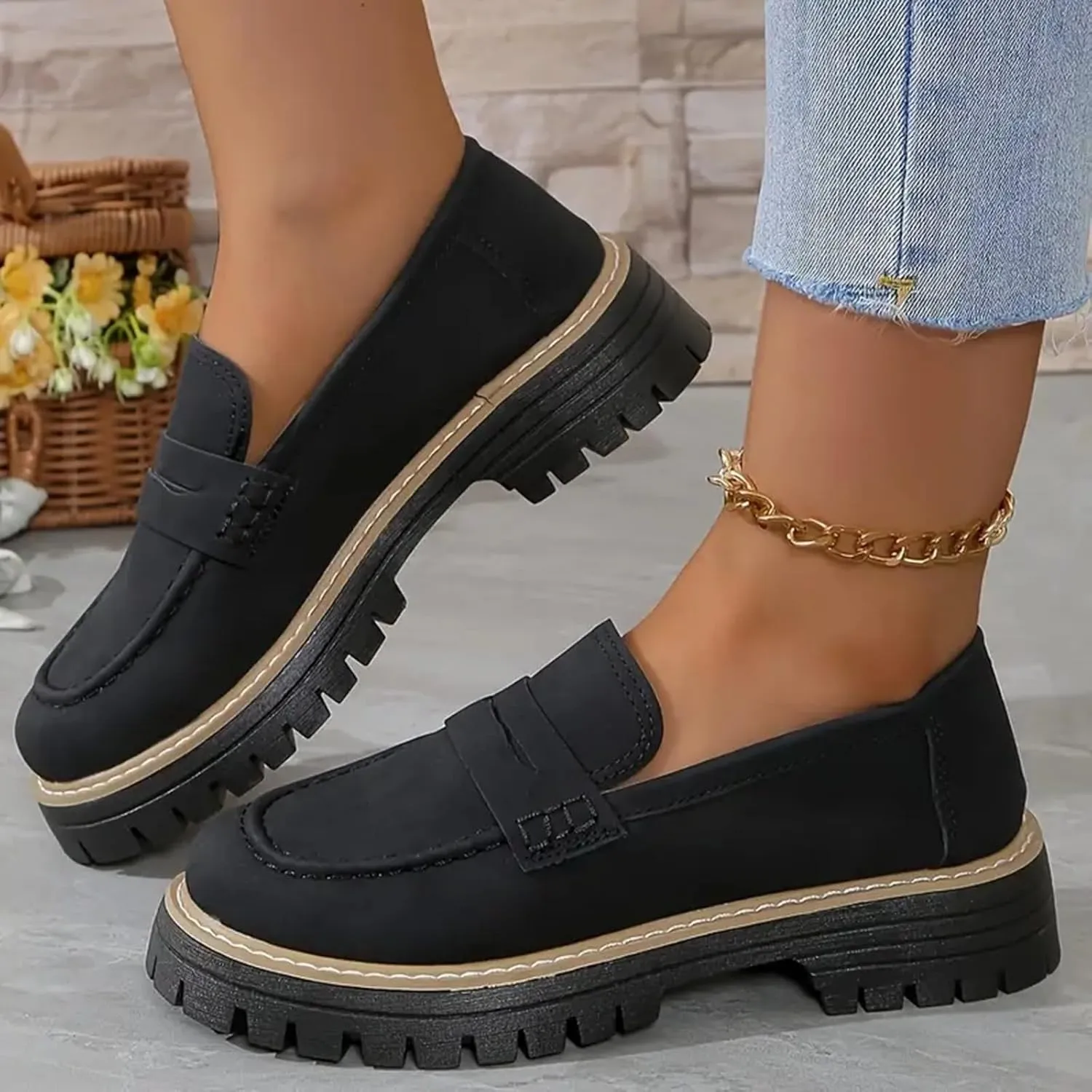 Orthoture-Orthopedic Platform Loafers Womens Round Toe Walking Shoes Platform Loafers Slip On Comfy Casual Fashion