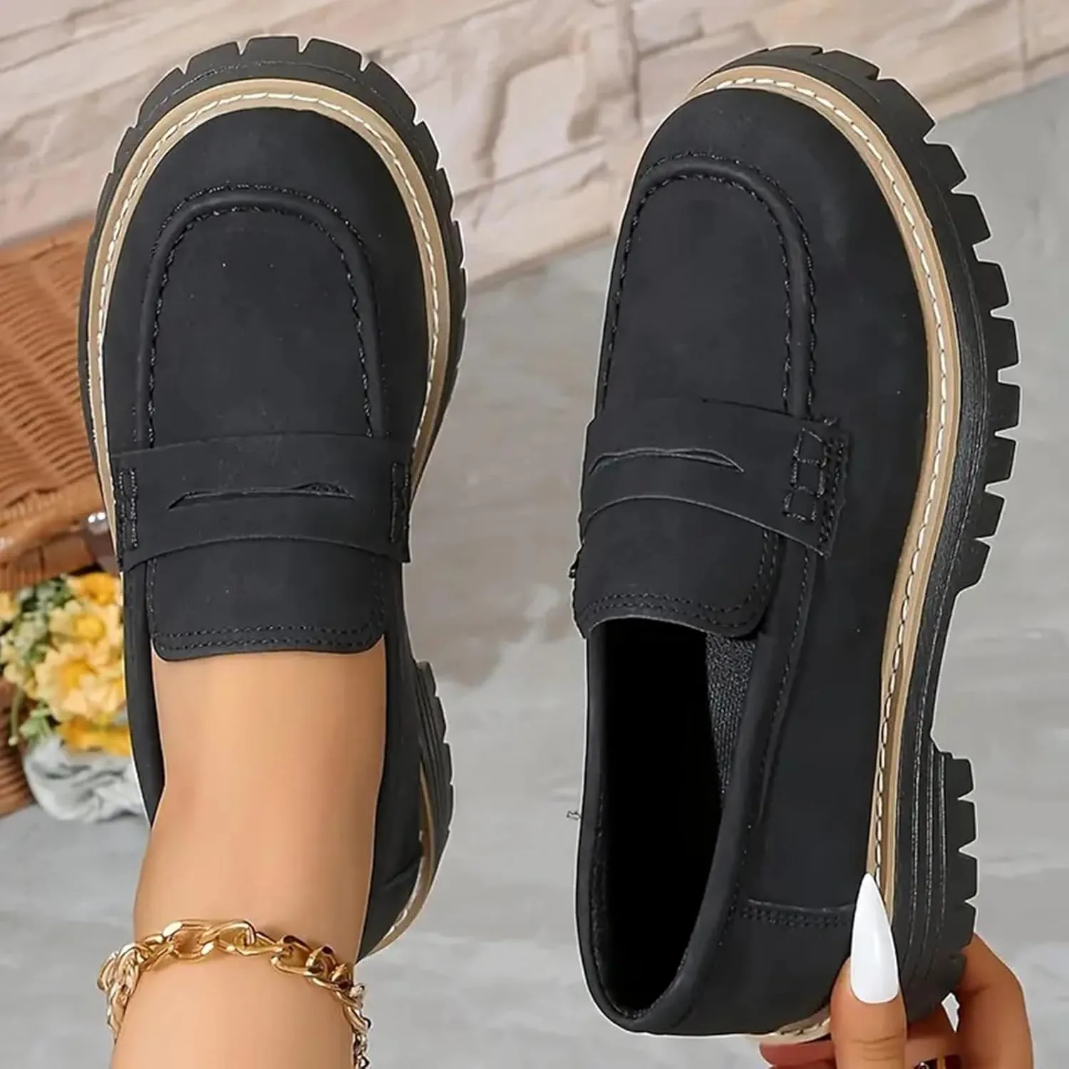 Orthoture-Orthopedic Platform Loafers Womens Round Toe Walking Shoes Platform Loafers Slip On Comfy Casual Fashion